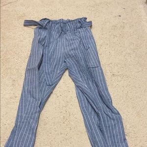 Shein Tapered striped pants with a bow